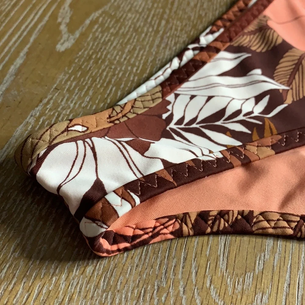 AERIE Brown White Floral Bikini Swim Bikini Bottoms XL